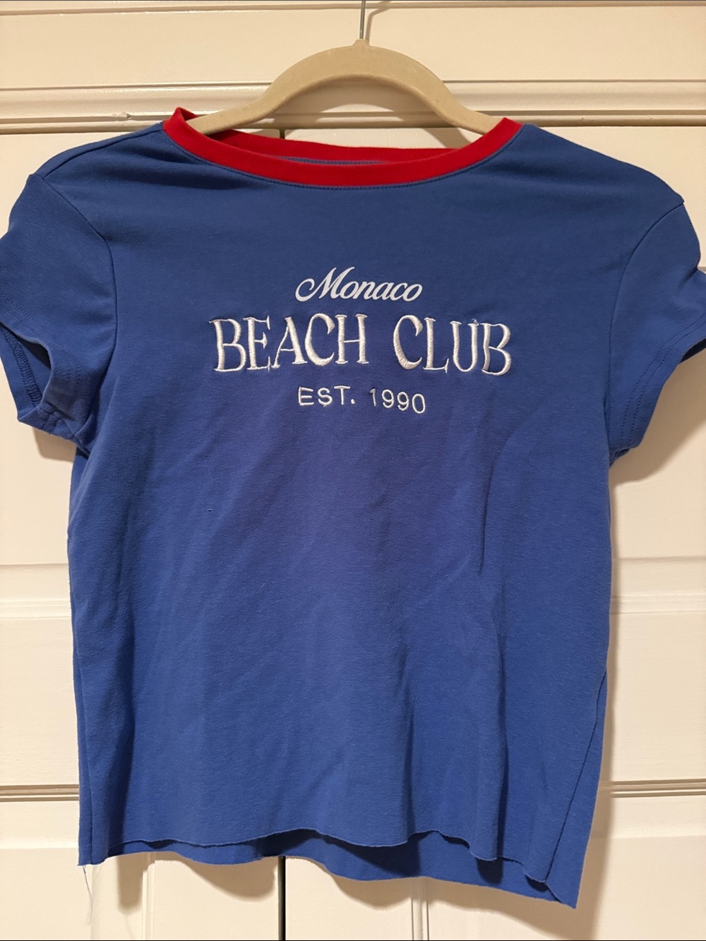 Forever 21 Monaco Beach Club Blue Tee with Red Trim